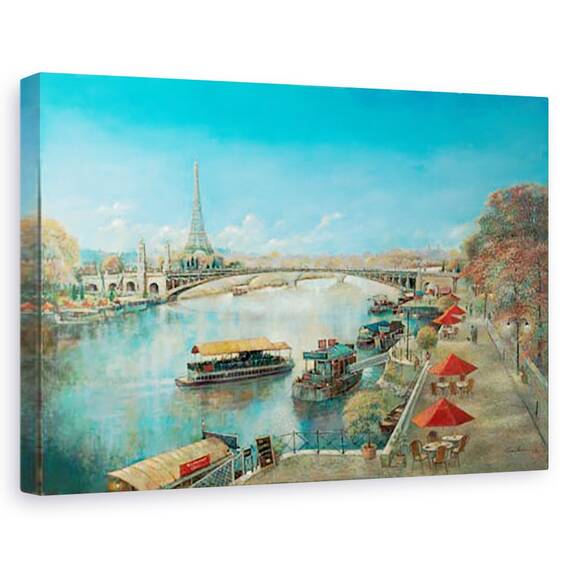 Tablou Canvas -  Paris, Barci pe Sena, Turnul Eiffel, Marime: 40 x 60 cm - - Roveli