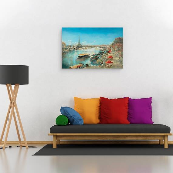 Tablou Canvas -  Paris, Barci pe Sena, Turnul Eiffel, Marime: 60 x 90 cm - 2- Roveli