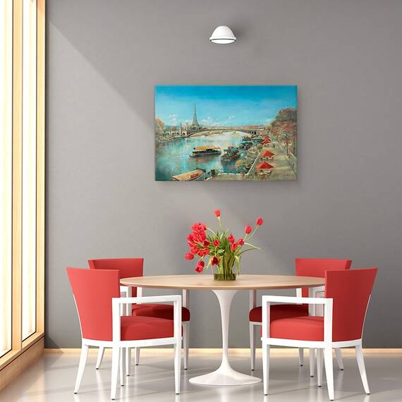 Tablou Canvas -  Paris, Barci pe Sena, Turnul Eiffel, Marime: 60 x 90 cm - 4- Roveli
