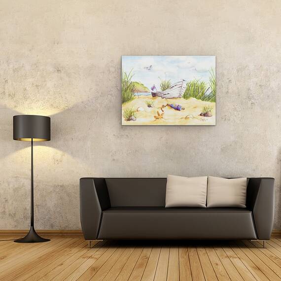 Tablou canvas - Natura, Peisaj, Vara, Mare, Barca, Pictura, Marime: 60 x 80 cm - 2- Roveli