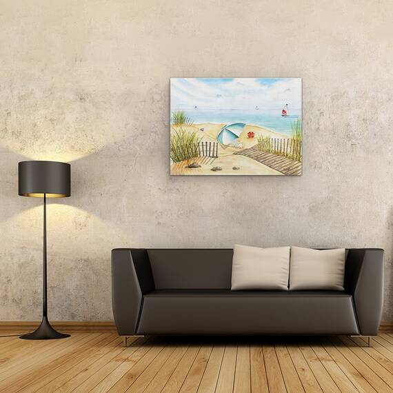 Tablou canvas - Natura, Peisaj, Vara, Mare, Floarea-Soarelui, Umbrela, Pictura, Marime: 50 x 70 cm - 2- Roveli