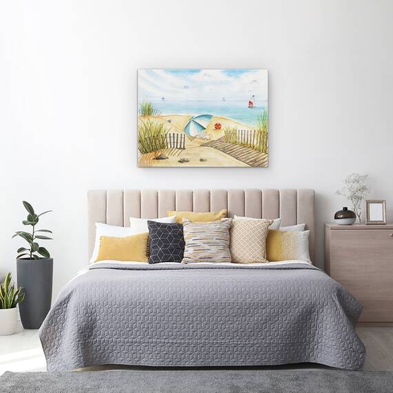 Tablou canvas - Natura, Peisaj, Vara, Mare, Floarea-Soarelui, Umbrela, Pictura, Marime: 60 x 80 cm - 3- Roveli