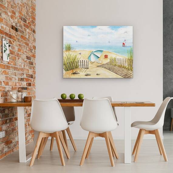 Tablou canvas - Natura, Peisaj, Vara, Mare, Floarea-Soarelui, Umbrela, Pictura, Marime: 60 x 80 cm - 4- Roveli