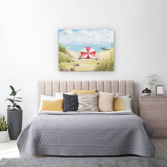 Tablou canvas - Natura, Peisaj, Vara, Marea, Umbrela, Floarea-Soarelui, Pictura, Marime: 50 x 70 cm - 3- Roveli