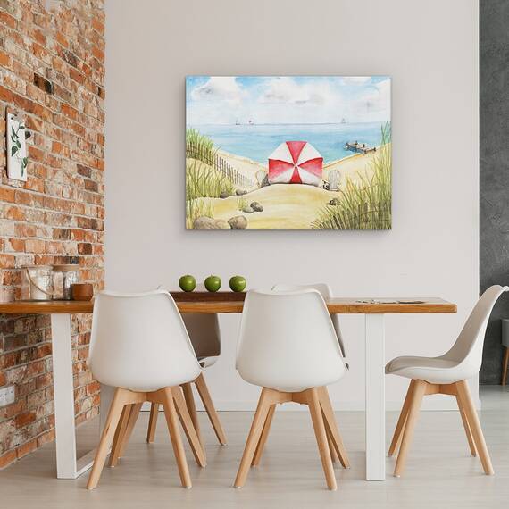 Tablou canvas - Natura, Peisaj, Vara, Marea, Umbrela, Floarea-Soarelui, Pictura, Marime: 50 x 70 cm - 4- Roveli