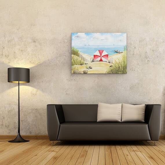 Tablou canvas - Natura, Peisaj, Vara, Marea, Umbrela, Floarea-Soarelui, Pictura, Marime: 60 x 80 cm - 2- Roveli