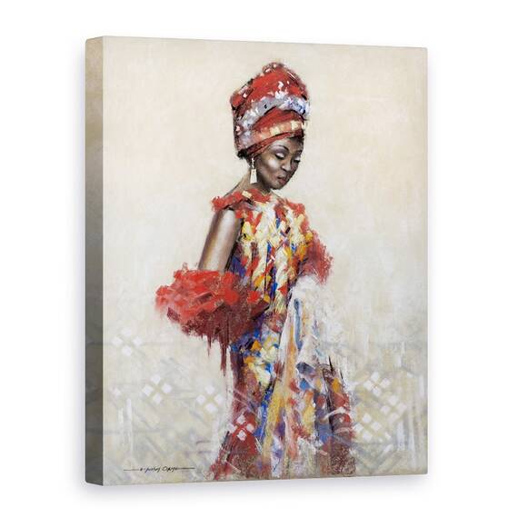Tablou canvas - Oameni, Femeie Africana, Rochie Colorata, Costum Popular, Pictura, Marime: 60 x 80 cm - - Roveli