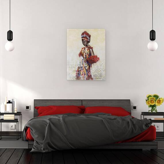 Tablou canvas - Oameni, Femeie Africana, Rochie Colorata, Costum Popular, Pictura, Marime: 50 x 70 cm - 3- Roveli