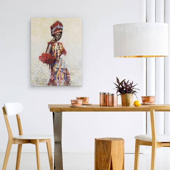 Tablou canvas - Oameni, Femeie Africana, Rochie Colorata, Costum Popular, Pictura, Marime: 50 x 70 cm - 4- Roveli