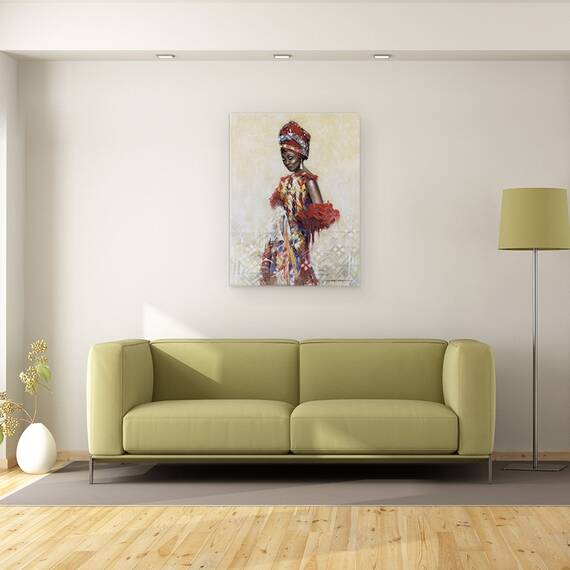Tablou canvas - Oameni, Femeie Africana, Rochie Colorata, Costum Popular, Pictura, Marime: 60 x 80 cm - 2- Roveli