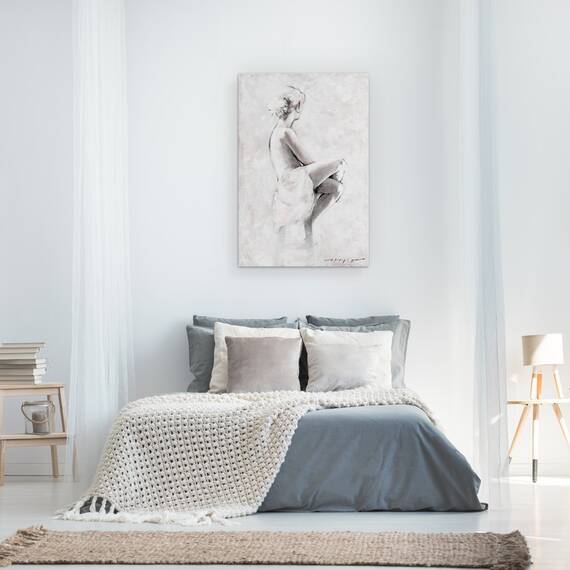 Tablou Canvas - Oameni, Femeie, Alb-Negru, Rapsodia, Pictura, Marime: 40 x 60 cm - 3- Roveli