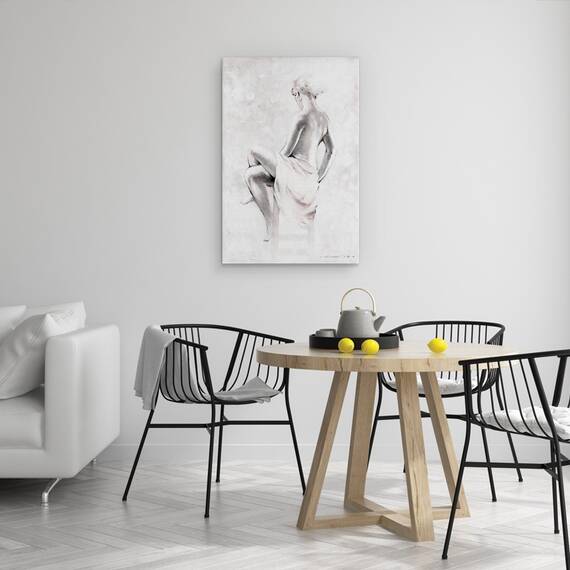 Tablou Canvas - Oameni, Femeie, Alb-Negru, Rapsodia, Pictura II, Marime: 60 x 90 cm - 4- Roveli