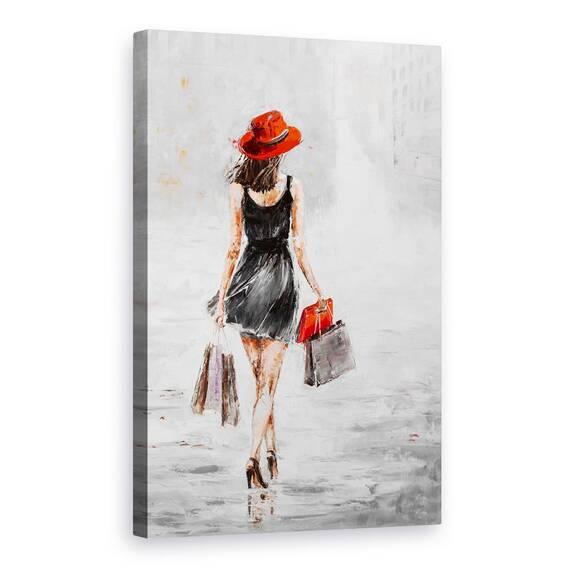 Tablou Canvas - Oameni, Femeie, Rochie Neagra, Cumparaturi, Pictura, Marime: 40 x 60 cm - - Roveli