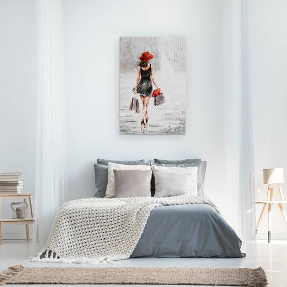 Tablou Canvas - Oameni, Femeie, Rochie Neagra, Cumparaturi, Pictura, Marime: 40 x 60 cm - 3- Roveli