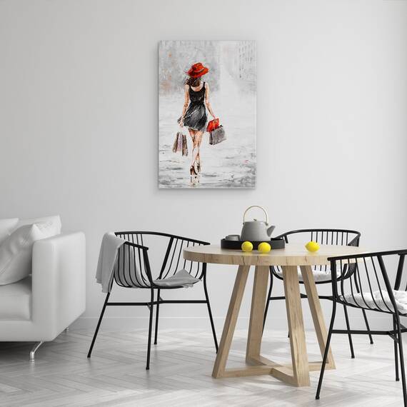 Tablou Canvas - Oameni, Femeie, Rochie Neagra, Cumparaturi, Pictura, Marime: 40 x 60 cm - 4- Roveli