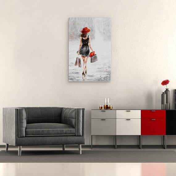 Tablou Canvas - Oameni, Femeie, Rochie Neagra, Cumparaturi, Pictura, Marime: 60 x 90 cm - 2- Roveli