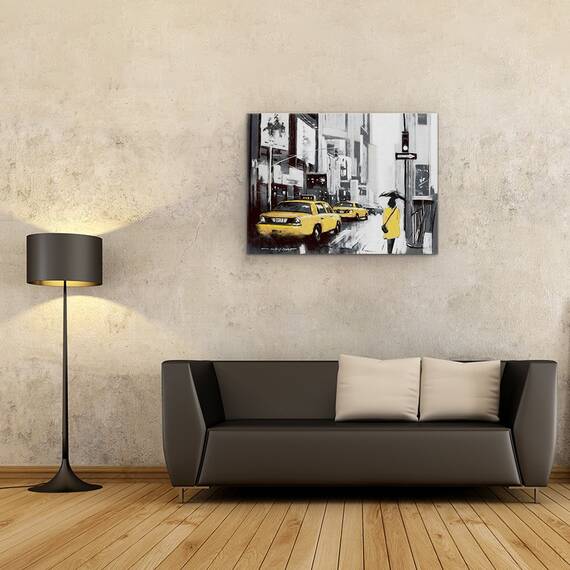 Tablou canvas - Oras, Cladiri, New York, Oameni, Taxi, Ploaie, Pictura, Marime: 50 x 70 cm - 2- Roveli