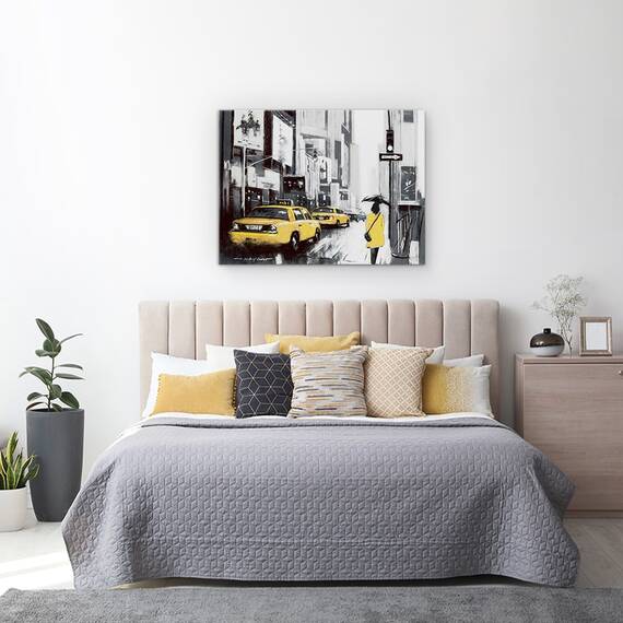 Tablou canvas - Oras, Cladiri, New York, Oameni, Taxi, Ploaie, Pictura, Marime: 50 x 70 cm - 3- Roveli