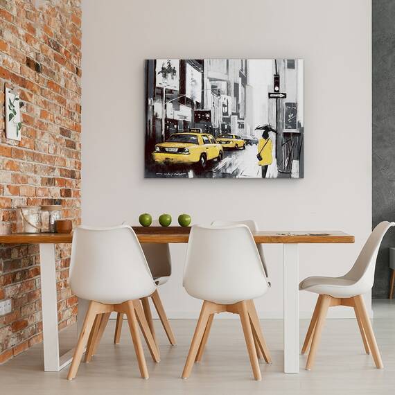 Tablou canvas - Oras, Cladiri, New York, Oameni, Taxi, Ploaie, Pictura, Marime: 50 x 70 cm - 4- Roveli