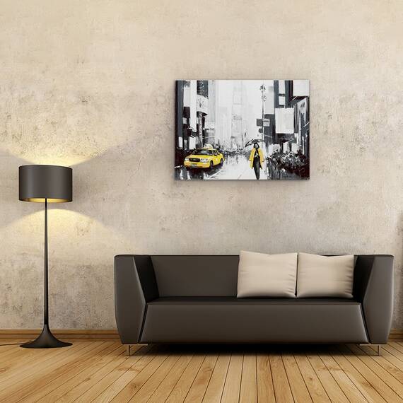 Tablou canvas - Oras, Cladiri, New York, Oameni, Taxi, Ploaie, Pictura II, Marime: 50 x 70 cm - 2- Roveli