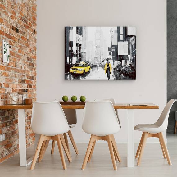 Tablou canvas - Oras, Cladiri, New York, Oameni, Taxi, Ploaie, Pictura II, Marime: 50 x 70 cm - 4- Roveli