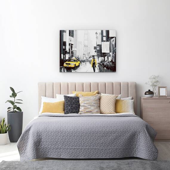 Tablou canvas - Oras, Cladiri, New York, Oameni, Taxi, Ploaie, Pictura II, Marime: 60 x 80 cm - 3- Roveli