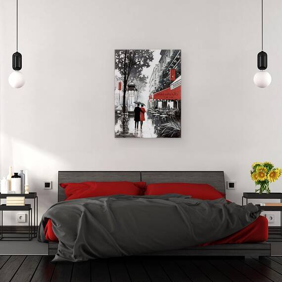 Tablou canvas - Oras, Cladiri, Paris, Oameni, Cafenea, Ploaie, Pictura II, Marime: 50 x 70 cm - 3- Roveli