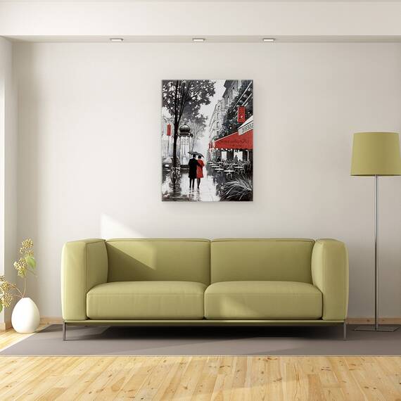 Tablou canvas - Oras, Cladiri, Paris, Oameni, Cafenea, Ploaie, Pictura II, Marime: 60 x 80 cm - 2- Roveli