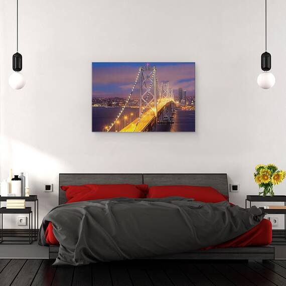 Tablou Canvas - Noaptea peste Bay Bridge, San Francisco, America, Oras, Cladiri, Ocean, Marime: 40 x 60 cm - 3- Roveli
