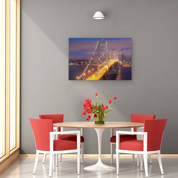 Tablou Canvas - Noaptea peste Bay Bridge, San Francisco, America, Oras, Cladiri, Ocean, Marime: 40 x 60 cm - 4- Roveli