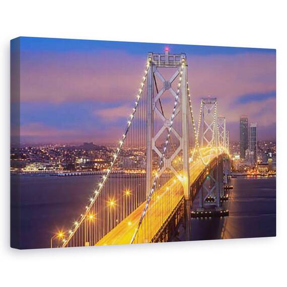 Tablou Canvas - Noaptea peste Bay Bridge, San Francisco, America, Oras, Cladiri, Ocean, Marime: 60 x 90 cm - - Roveli