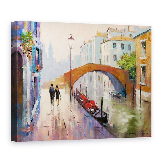 Tablou canvas - Oras, Venetia, Peisaj, Amurg, Oameni, Pictura, Marime: 50 x 70 cm - - Roveli