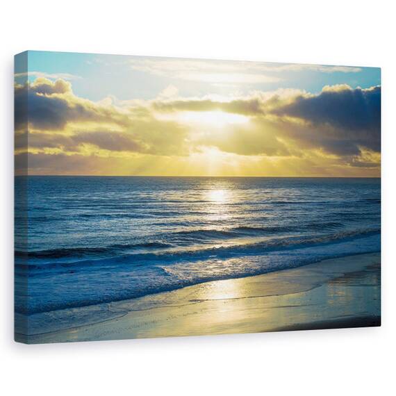 Tablou Canvas - Peisaj, Natura, Mare, Valuri, Nisip, Apus De Soare, Raze De Lumina, Marime: 60 x 90 cm - - Roveli