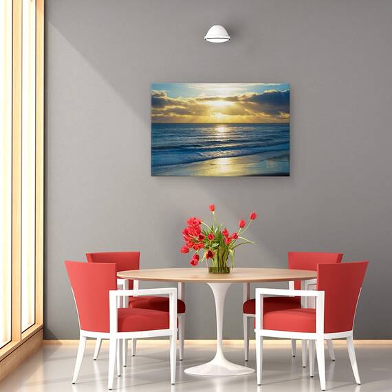 Tablou Canvas - Peisaj, Natura, Mare, Valuri, Nisip, Apus De Soare, Raze De Lumina, Marime: 60 x 90 cm - 4- Roveli