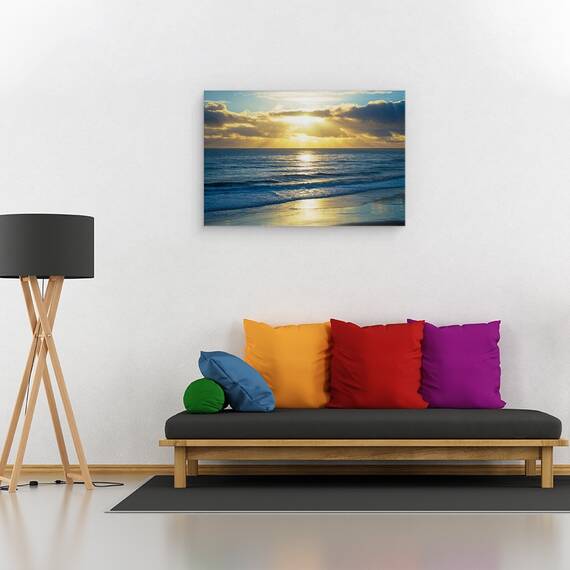 Tablou Canvas - Peisaj, Natura, Mare, Valuri, Nisip, Apus De Soare, Raze De Lumina, Marime: 40 x 60 cm - 2- Roveli