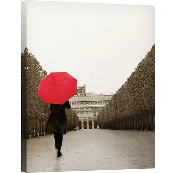 Tablou Canvas - Plimbare in Paris I, Umbrela, Strada, Franta, Marime: 40 x 50 cm - - Roveli