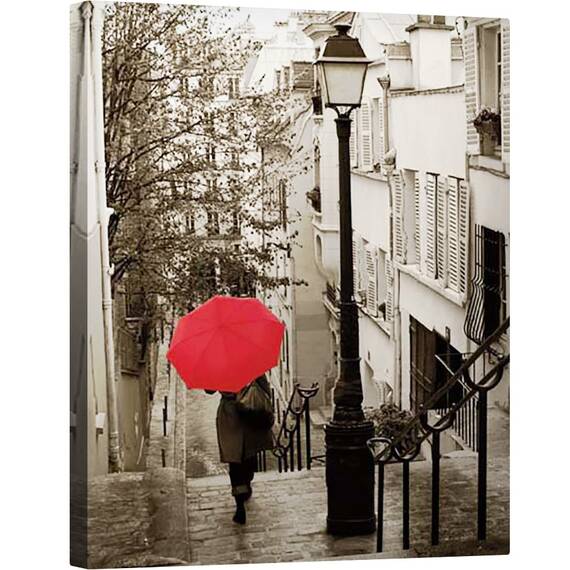 Tablou Canvas - Plimbare in Paris II, Umbrela, Strada, Case, Cladiri, Franta, Marime: 40 x 50 cm - - Roveli