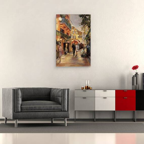 Tablou Canvas - Seara in Paris, Strada, Oameni, Retro, Franta, Marime: 40 x 60 cm - 2- Roveli