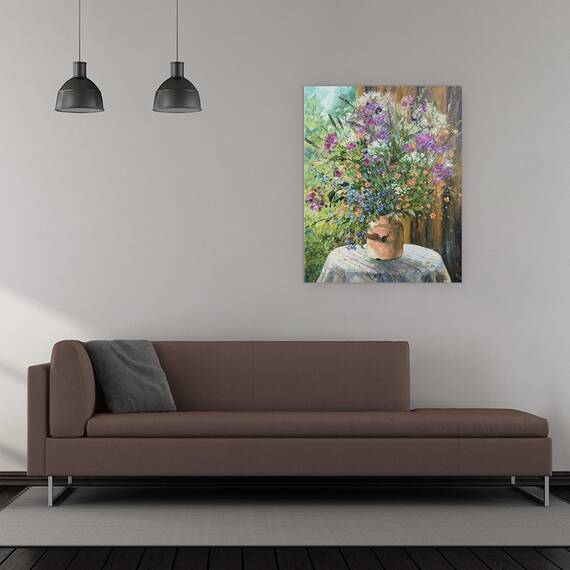 Tablou canvas - Flori, Natura Moarta, Buchet, Flori Salbatice, Albastru-Violet, Pictura, Marime: 40 x 50 cm - 2- Roveli