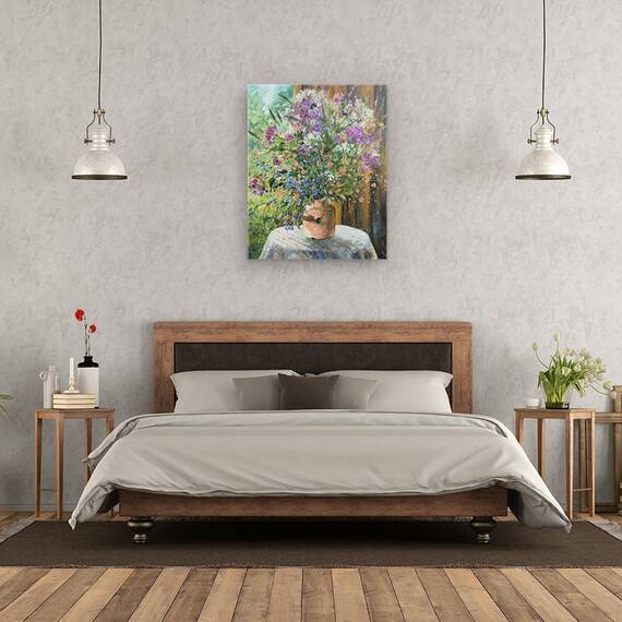Tablou canvas - Flori, Natura Moarta, Buchet, Flori Salbatice, Albastru-Violet, Pictura, Marime: 40 x 50 cm - 3- Roveli