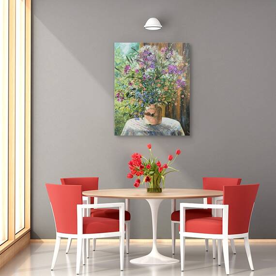 Tablou canvas - Flori, Natura Moarta, Buchet, Flori Salbatice, Albastru-Violet, Pictura, Marime: 40 x 50 cm - 4- Roveli