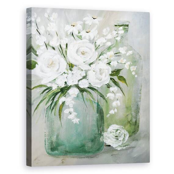 Tablou canvas - Flori, Primavara, Alb, Vaza De Sticla, Pictura, Marime: 40 x 50 cm - - Roveli