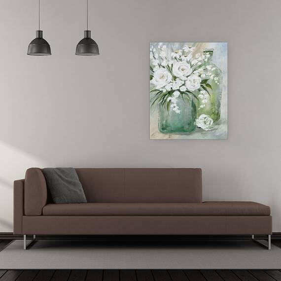 Tablou canvas - Flori, Primavara, Alb, Vaza De Sticla, Pictura, Marime: 40 x 50 cm - 2- Roveli