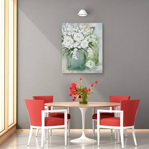 Tablou canvas - Flori, Primavara, Alb, Vaza De Sticla, Pictura, Marime: 40 x 50 cm - 4- Roveli