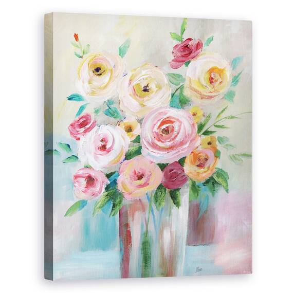 Tablou canvas - Flori, Trandafiri, Luminoase, Buchet, Vaza, Pictura, Marime: 40 x 50 cm - - Roveli