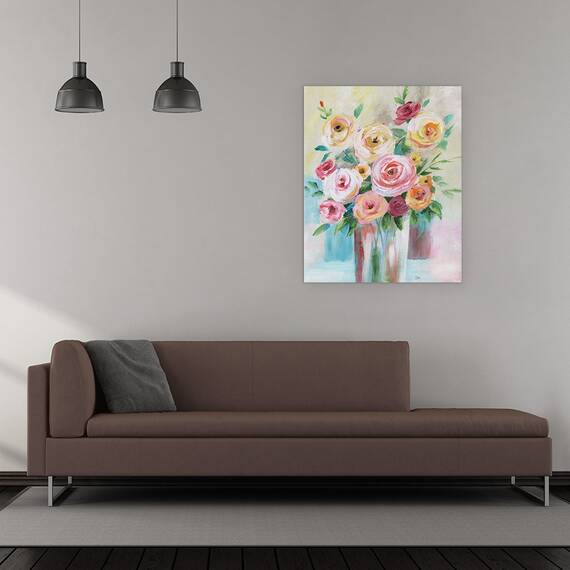 Tablou canvas - Flori, Trandafiri, Luminoase, Buchet, Vaza, Pictura, Marime: 40 x 50 cm - 2- Roveli