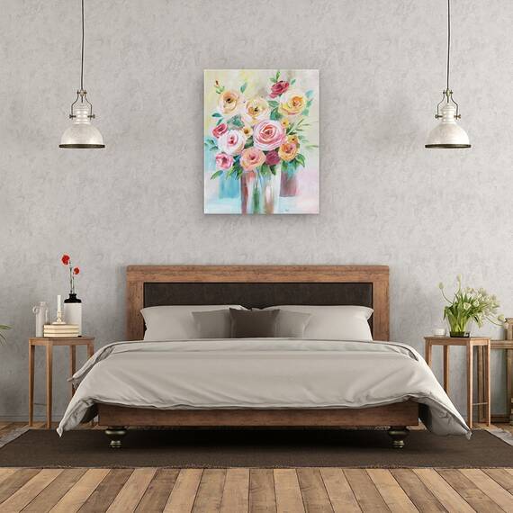 Tablou canvas - Flori, Trandafiri, Luminoase, Buchet, Vaza, Pictura, Marime: 40 x 50 cm - 3- Roveli