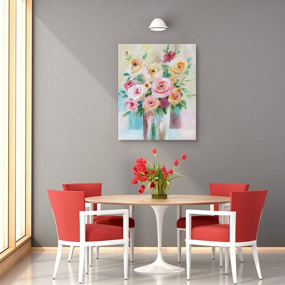 Tablou canvas - Flori, Trandafiri, Luminoase, Buchet, Vaza, Pictura, Marime: 40 x 50 cm - 4- Roveli