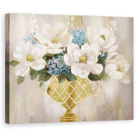 Tablou Canvas - Buchet Magnolie in Vaza Aurie, Marime: 40 x 50 cm - - Roveli