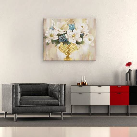 Tablou Canvas - Buchet Magnolie in Vaza Aurie, Marime: 40 x 50 cm - 2- Roveli